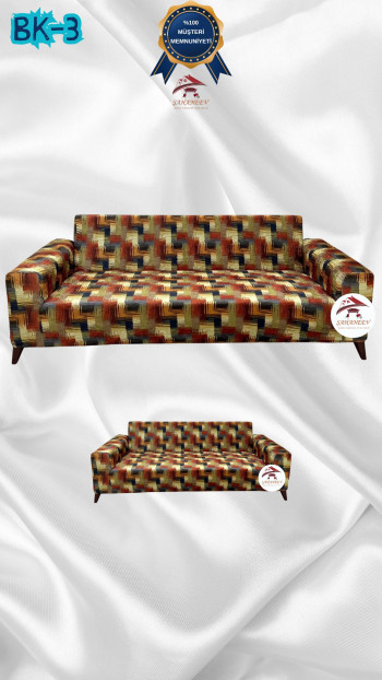 Desenli Baskılı Kadife Giydirme Koltuk Kılıfı - Elastik Esnek Koltuk Takımı Koruyucu Set Model BK-03 Renk 3+2 (2 Parça Set)