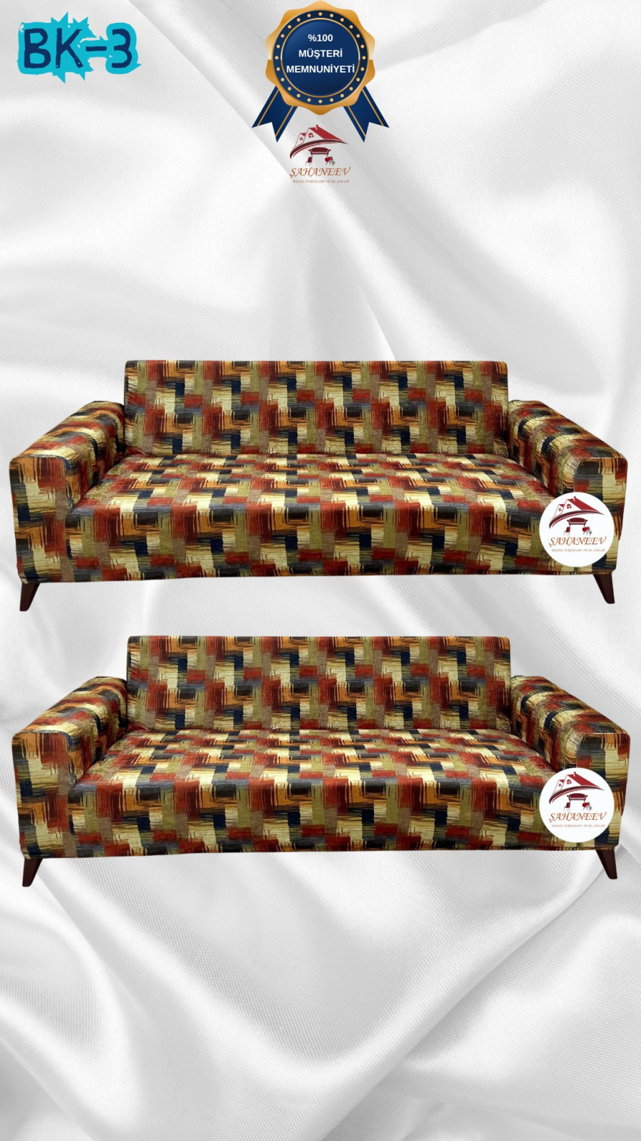Desenli Baskılı Kadife Giydirme Koltuk Kılıfı - Elastik Esnek Koltuk Takımı Koruyucu Set Model BK-03 Renk 3+3 (2 Parça Set) Özel Ölçü