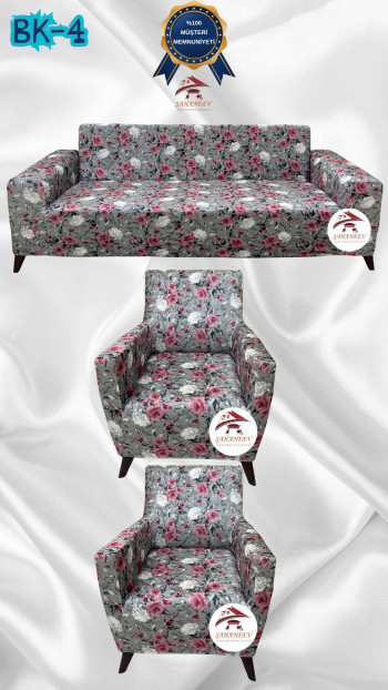 Desenli Baskılı Kadife Giydirme Koltuk Kılıfı - Elastik Esnek Koltuk Takımı Koruyucu Set Model BK-04 Renk 3+1+1 (3 Parça Set)