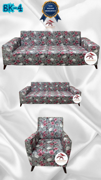 Desenli Baskılı Kadife Giydirme Koltuk Kılıfı - Elastik Esnek Koltuk Takımı Koruyucu Set Model BK-04 Renk 3+2+1 (3 Parça Set)