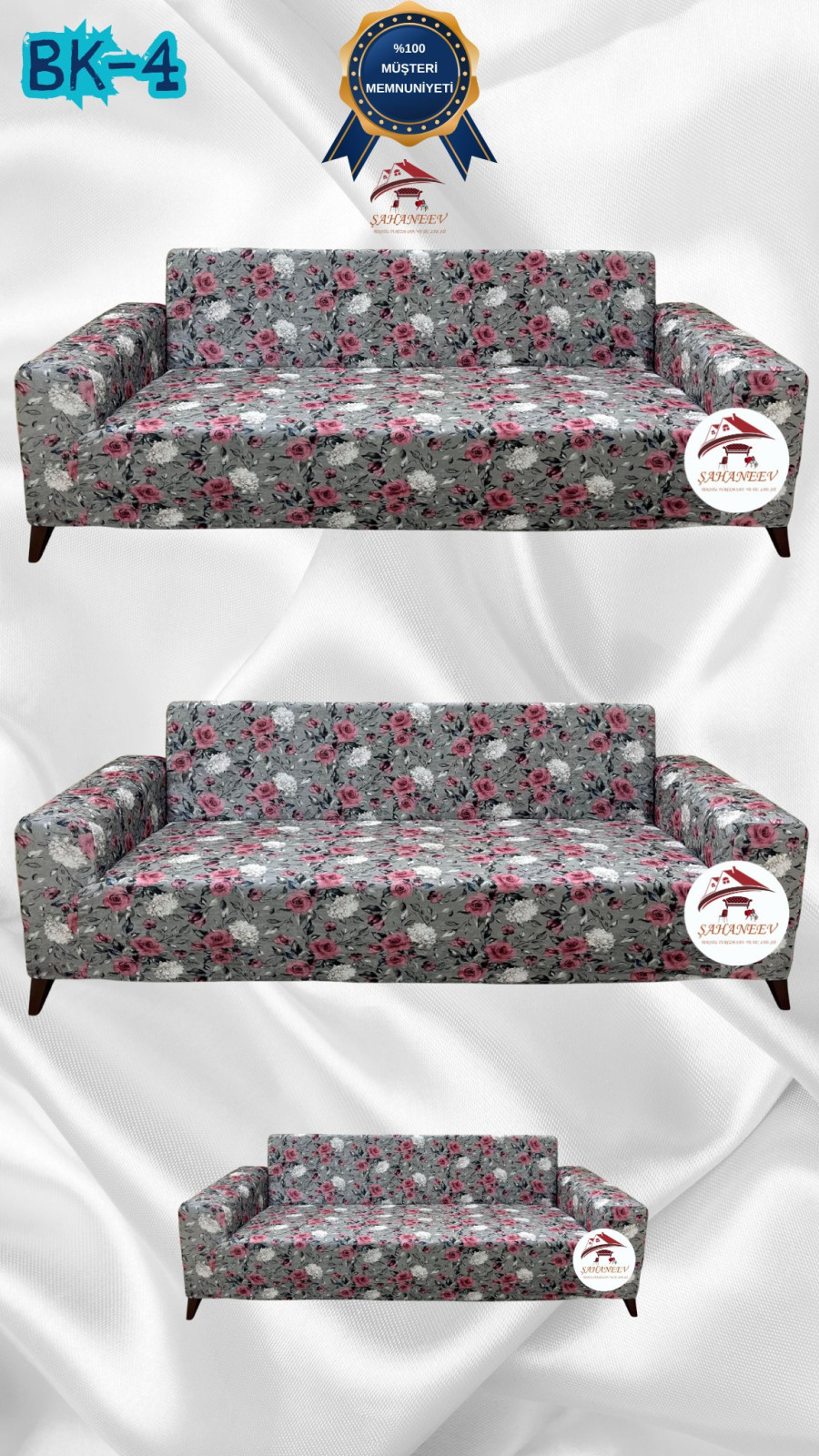 Desenli Baskılı Kadife Giydirme Koltuk Kılıfı - Elastik Esnek Koltuk Takımı Koruyucu Set Model BK-04 Renk 3+3+2 (3 Parça Set)