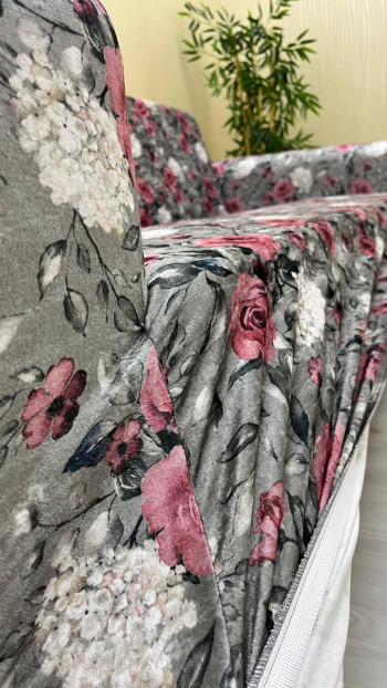 Desenli Baskılı Kadife Giydirme Koltuk Kılıfı - Elastik Esnek Koltuk Takımı Koruyucu Set Model BK-04 Renk 3'lü Set (1 Parça)