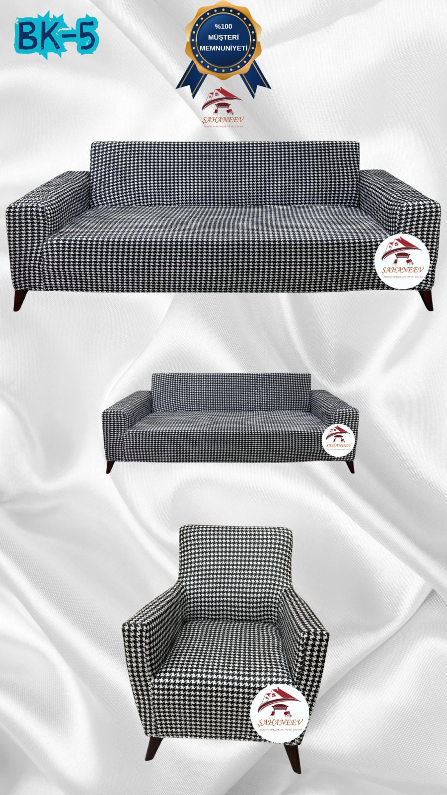 Desenli Baskılı Kadife Giydirme Koltuk Kılıfı - Elastik Esnek Koltuk Takımı Koruyucu Set Model BK-05 Renk 3+2+1 (3 Parça Set) Özel Ölçü