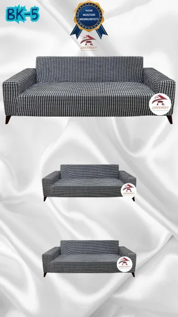 Patterned Printed Velvet Dressing Sofa Cover - Elastic Flexible Sofa Set Protector Set Model BK-05 Color 3+2+2 (3 Piece Set)