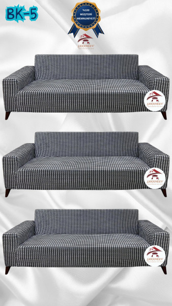 Desenli Baskılı Kadife Giydirme Koltuk Kılıfı - Elastik Esnek Koltuk Takımı Koruyucu Set Model BK-05 Renk 3+3+3 (3 Parça Set)