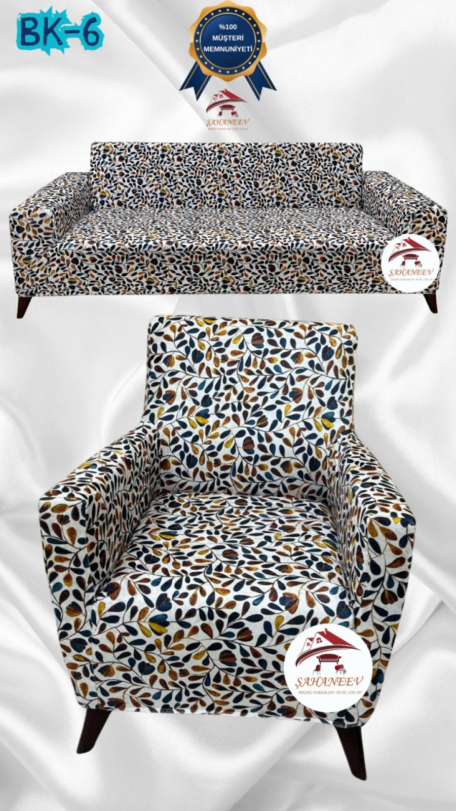 Desenli Baskılı Kadife Giydirme Koltuk Kılıfı - Elastik Esnek Koltuk Takımı Koruyucu Set Model BK-06 Renk 3+1 (2 Parça Set)