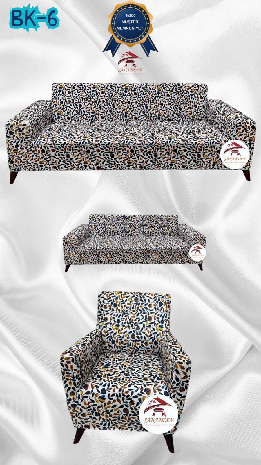 Desenli Baskılı Kadife Giydirme Koltuk Kılıfı - Elastik Esnek Koltuk Takımı Koruyucu Set Model BK-06 Renk 3+2+1 (3 Parça Set)