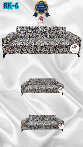 Patterned Printed Velvet Dressing Sofa Cover - Elastic Flexible Sofa Set Protector Set Model BK-06 Color 3+2+2 (3 Piece Set)