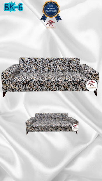 Desenli Baskılı Kadife Giydirme Koltuk Kılıfı - Elastik Esnek Koltuk Takımı Koruyucu Set Model BK-06 Renk 3+2 (2 Parça Set)