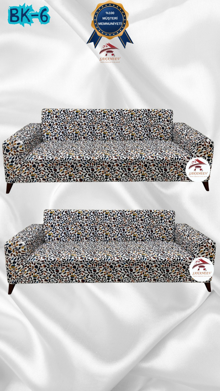 Desenli Baskılı Kadife Giydirme Koltuk Kılıfı - Elastik Esnek Koltuk Takımı Koruyucu Set Model BK-06 Renk 3+3 (2 Parça Set)