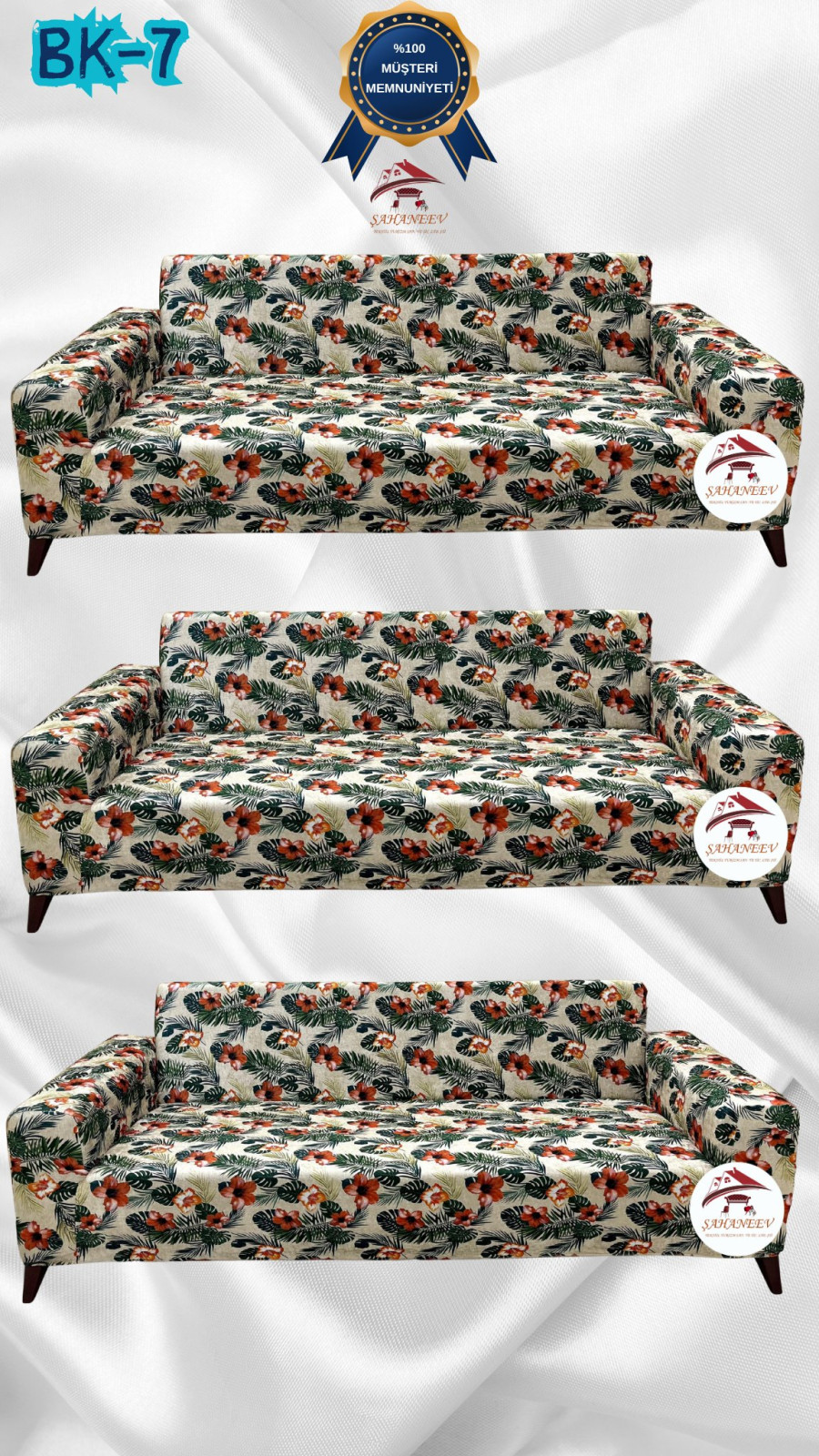 Desenli Baskılı Kadife Giydirme Koltuk Kılıfı - Elastik Esnek Koltuk Takımı Koruyucu Set Model BK-07 Renk 3+3+3 (3 Parça Set) Özel Ölçü