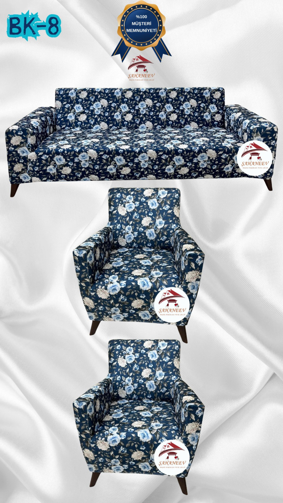 Desenli Baskılı Kadife Giydirme Koltuk Kılıfı - Elastik Esnek Koltuk Takımı Koruyucu Set Model BK-08 Renk 3+1+1 (3 Parça Set) Özel Ölçü