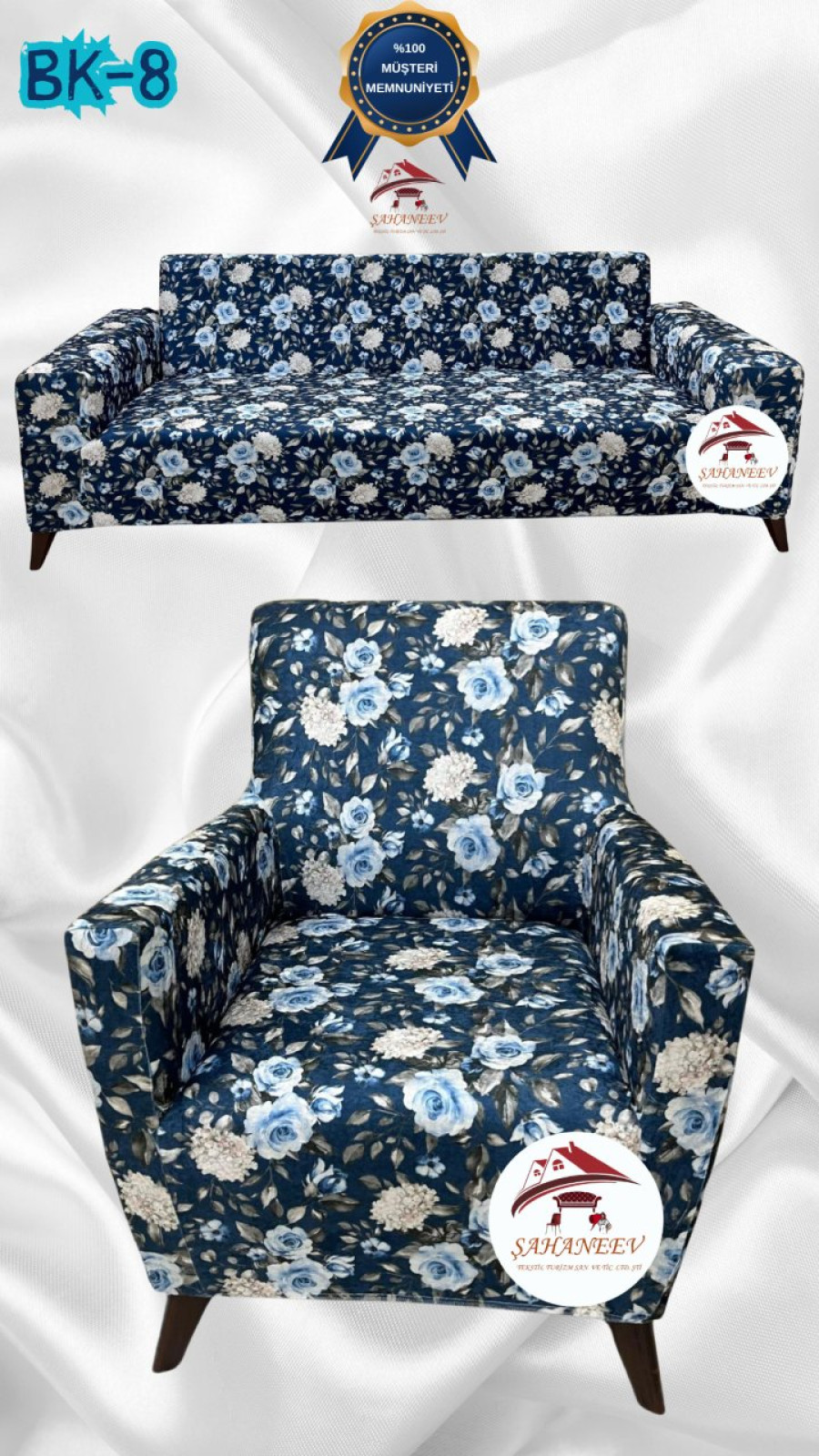 Desenli Baskılı Kadife Giydirme Koltuk Kılıfı - Elastik Esnek Koltuk Takımı Koruyucu Set Model BK-08 Renk 3+1 (2 Parça Set)