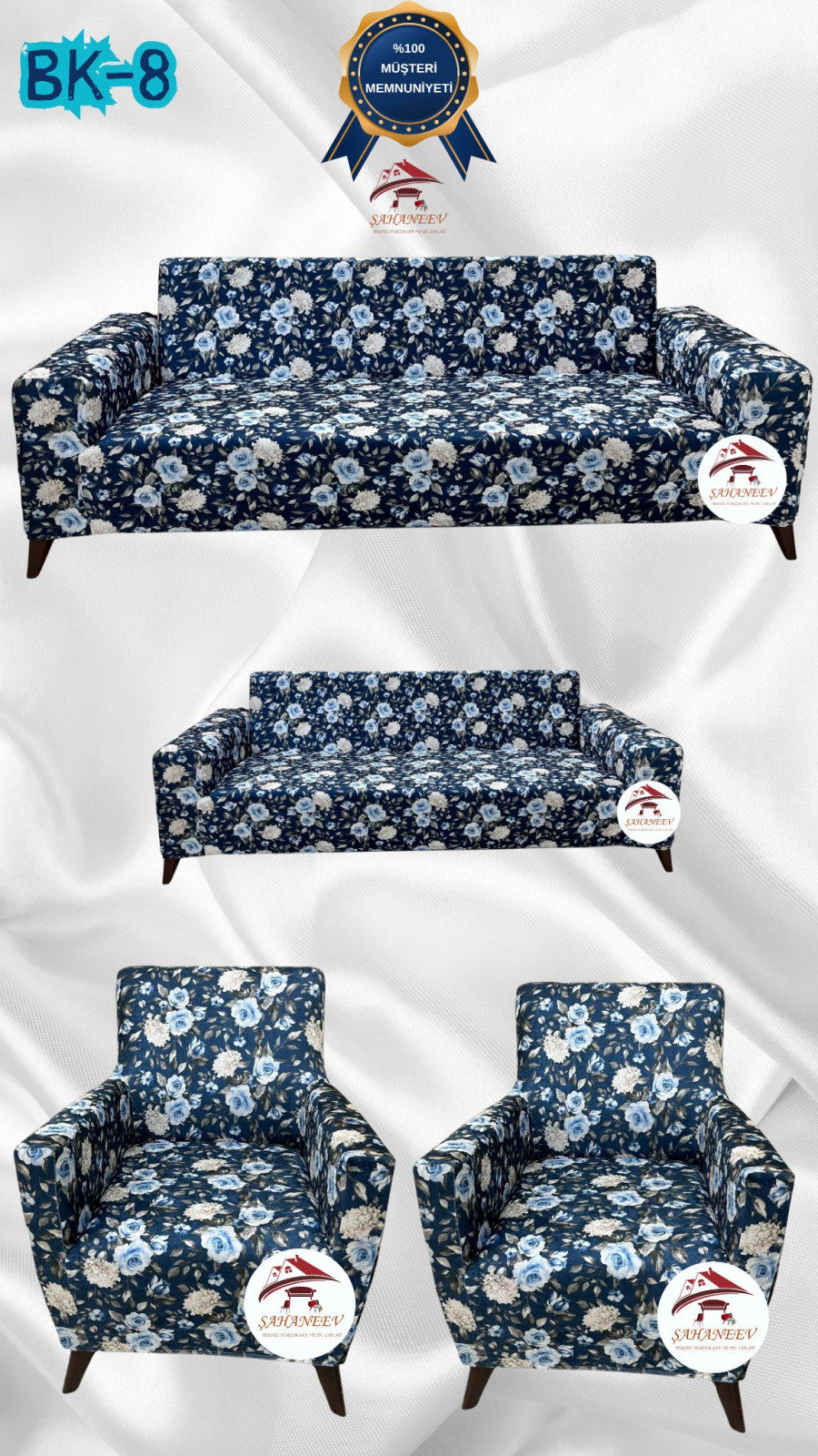 Desenli Baskılı Kadife Giydirme Koltuk Kılıfı - Elastik Esnek Koltuk Takımı Koruyucu Set Model BK-08 Renk 3+2+1+1 (4 Parça Set) Özel Ölçü
