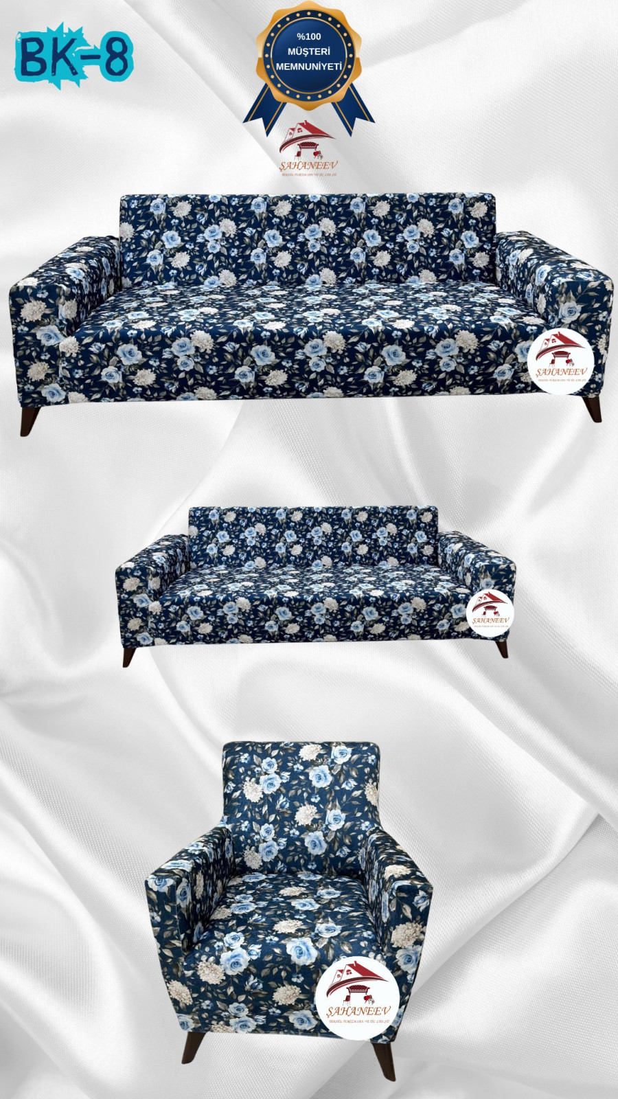 Desenli Baskılı Kadife Giydirme Koltuk Kılıfı - Elastik Esnek Koltuk Takımı Koruyucu Set Model BK-08 Renk 3+2+1 (3 Parça Set) Özel Ölçü