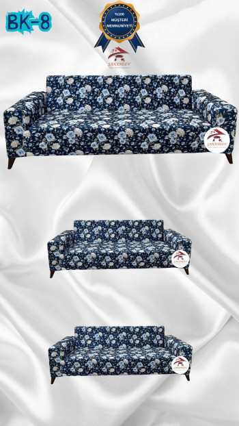 Desenli Baskılı Kadife Giydirme Koltuk Kılıfı - Elastik Esnek Koltuk Takımı Koruyucu Set Model BK-08 Renk 3+2+2 (3 Parça Set)