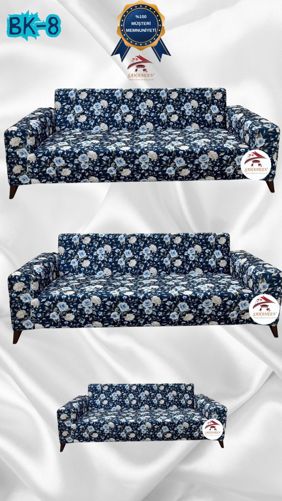Desenli Baskılı Kadife Giydirme Koltuk Kılıfı - Elastik Esnek Koltuk Takımı Koruyucu Set Model BK-08 Renk 3+3+2 (3 Parça Set)