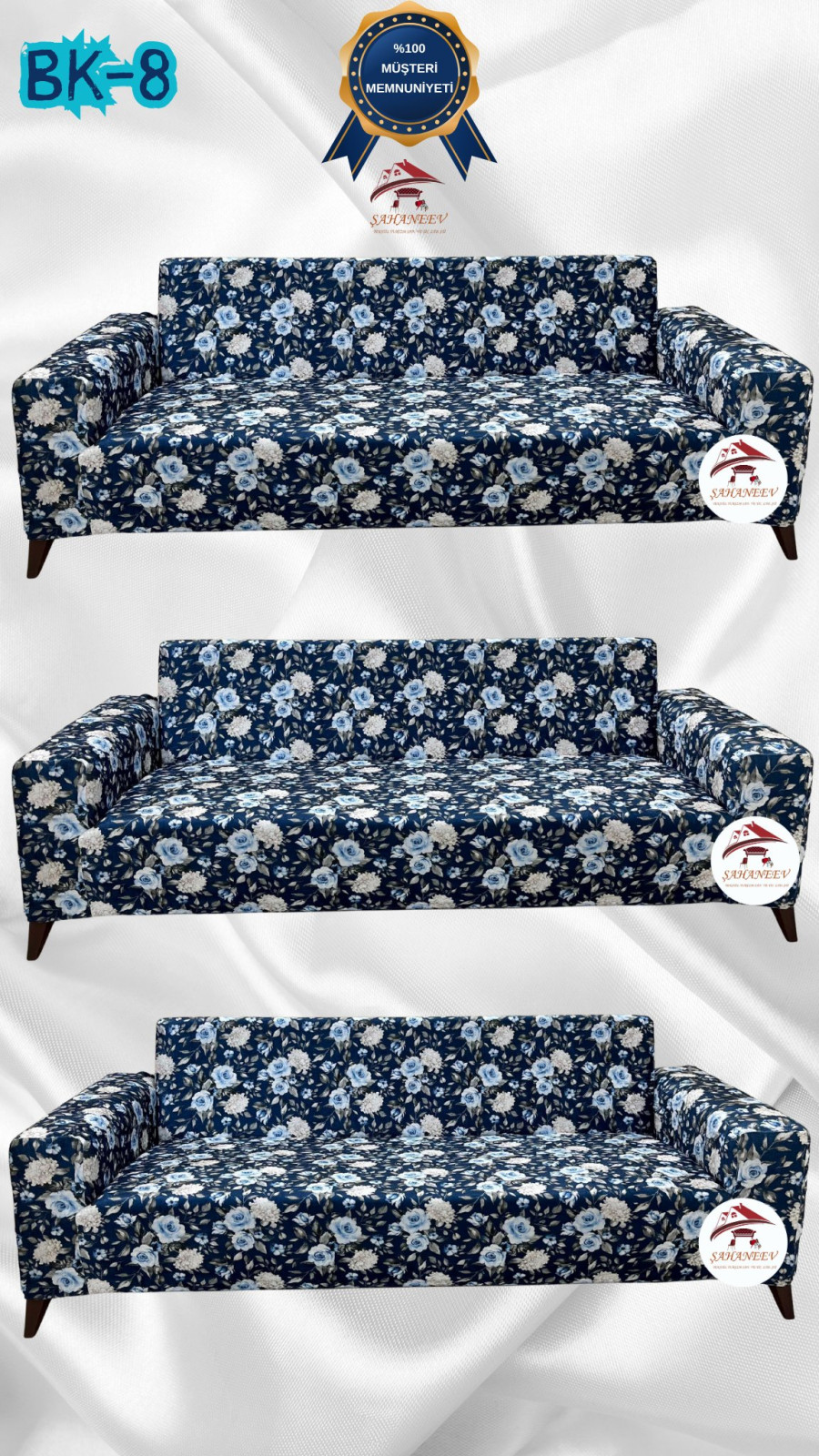 Desenli Baskılı Kadife Giydirme Koltuk Kılıfı - Elastik Esnek Koltuk Takımı Koruyucu Set Model BK-08 Renk 3+3+3 (3 Parça Set)