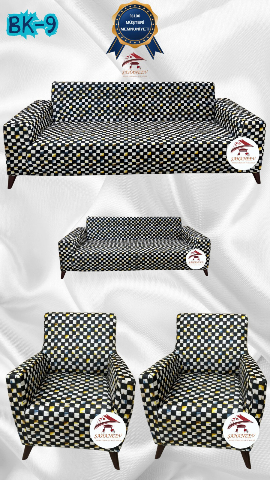 Desenli Baskılı Kadife Giydirme Koltuk Kılıfı - Elastik Esnek Koltuk Takımı Koruyucu Set Model BK-09 Renk 3+2+1+1 (4 Parça Set)