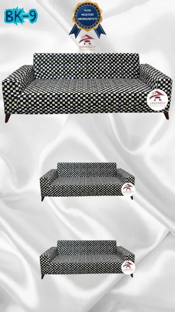 Patterned Printed Velvet Dressing Sofa Cover - Elastic Flexible Sofa Set Protector Set Model BK-09 Color 3+2+2 (3 Piece Set)