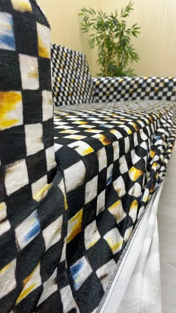Patterned Printed Velvet Dressing Sofa Cover - Elastic Flexible Sofa Set Protector Set Model BK-09 Color 3+2+2 (3 Piece Set)