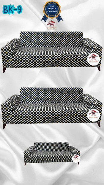 Desenli Baskılı Kadife Giydirme Koltuk Kılıfı - Elastik Esnek Koltuk Takımı Koruyucu Set Model BK-09 Renk 3+3+2 (3 Parça Set)