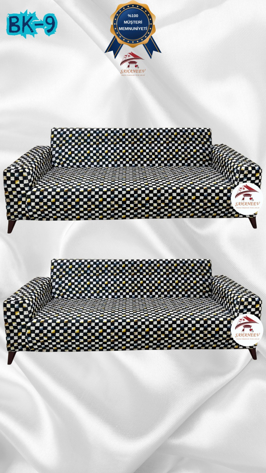 Desenli Baskılı Kadife Giydirme Koltuk Kılıfı - Elastik Esnek Koltuk Takımı Koruyucu Set Model BK-09 Renk 3+3 (2 Parça Set) Özel Ölçü