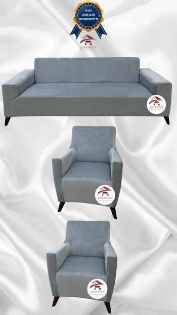 İtalyan Süet Kumaş Elastik Esnek Koruyucu Giydirme Koltuk Örtüsü Açık Gri Renk 3+1+1 (3 Parça Set)