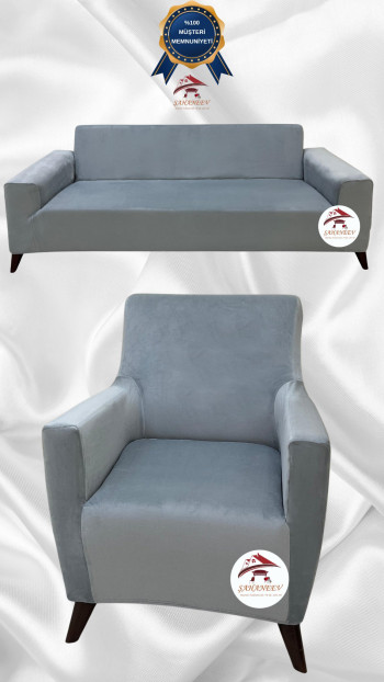 İtalyan Süet Kumaş Elastik Esnek Koruyucu Giydirme Koltuk Örtüsü Açık Gri Renk 3+1 (2 Parça Set)