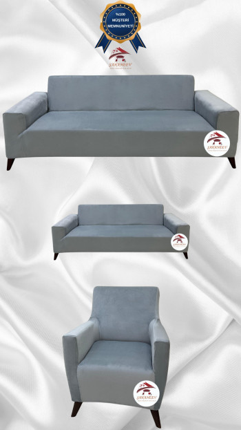 İtalyan Süet Kumaş Elastik Esnek Koruyucu Giydirme Koltuk Örtüsü Açık Gri Renk 3+2+1 (3 Parça Set)