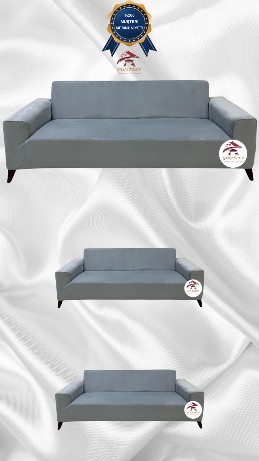 İtalyan Süet Kumaş Elastik Esnek Koruyucu Giydirme Koltuk Örtüsü Açık Gri Renk 3+2+2 (3 Parça Set) Özel Ölçü