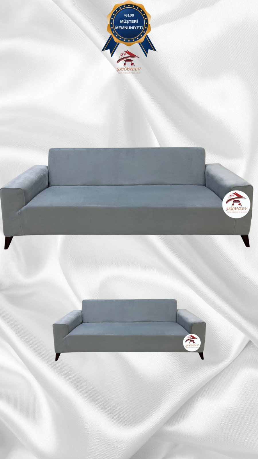 İtalyan Süet Kumaş Elastik Esnek Koruyucu Giydirme Koltuk Örtüsü Açık Gri Renk 3+2 (2 Parça Set)