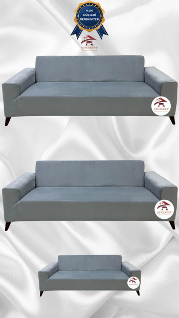 İtalyan Süet Kumaş Elastik Esnek Koruyucu Giydirme Koltuk Örtüsü Açık Gri Renk 3+3+2 (3 Parça Set)