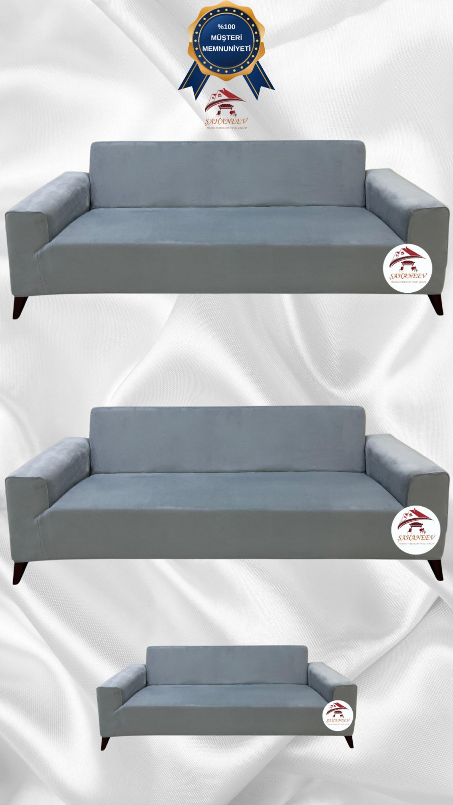 İtalyan Süet Kumaş Elastik Esnek Koruyucu Giydirme Koltuk Örtüsü Açık Gri Renk 3+3+2 (3 Parça Set) Özel Ölçü