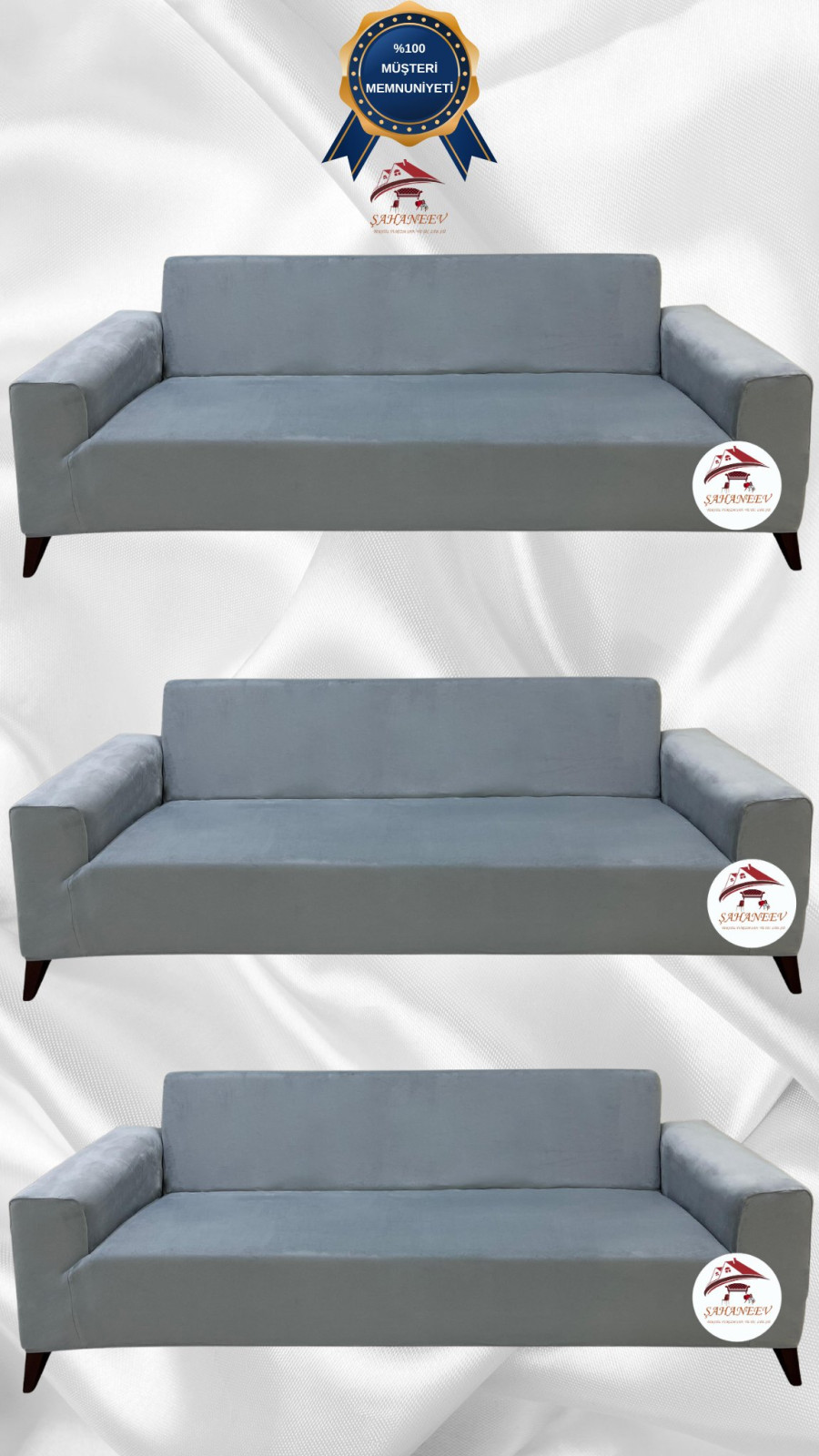 İtalyan Süet Kumaş Elastik Esnek Koruyucu Giydirme Koltuk Örtüsü Açık Gri Renk 3+3+3 (3 Parça Set) Özel Ölçü
