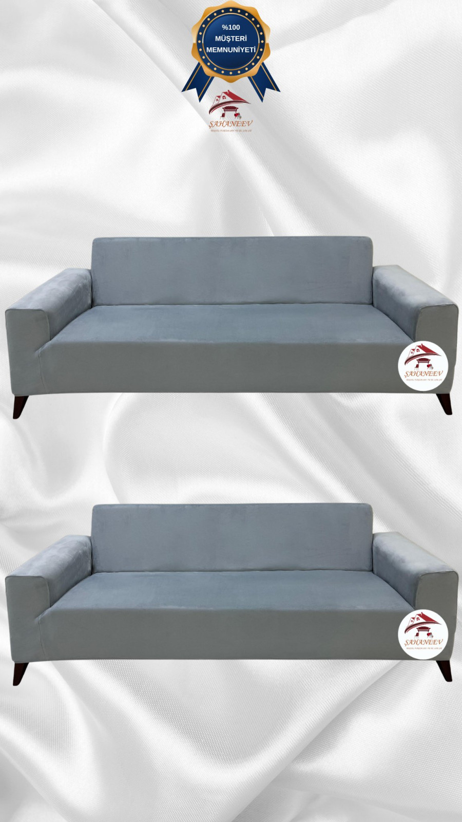İtalyan Süet Kumaş Elastik Esnek Koruyucu Giydirme Koltuk Örtüsü Açık Gri Renk 3+3 (2 Parça Set)