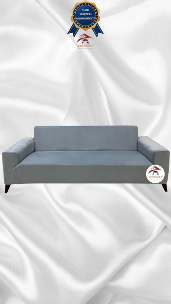 İtalyan Süet Kumaş Elastik Esnek Koruyucu Giydirme Koltuk Örtüsü Açık Gri Renk 3'lü Set (1 Parça)