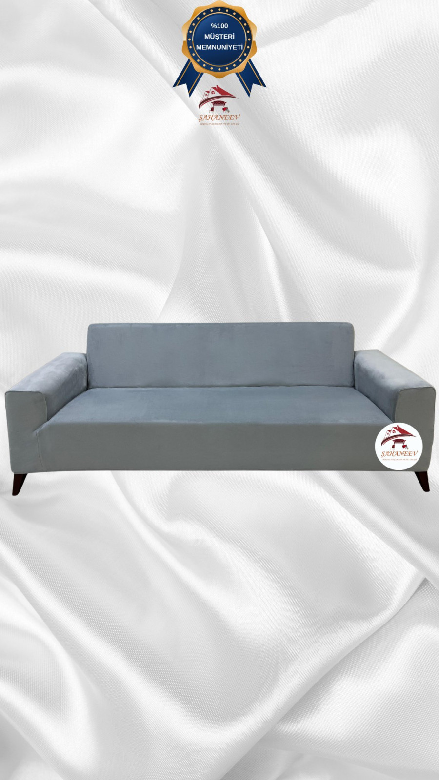 İtalyan Süet Kumaş Elastik Esnek Koruyucu Giydirme Koltuk Örtüsü Açık Gri Renk 3'lü Set (1 Parça) Özel Ölçü