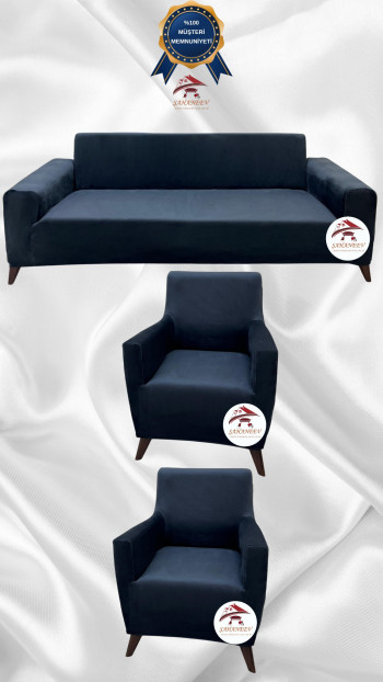 Italian Suede Fabric Elastic Flexible Protective Cover Sofa Cover Anthracite Color 3+1+1 (3 Piece Set)