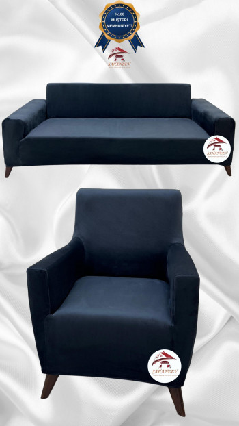 Italian Suede Fabric Elastic Flexible Protective Cover Sofa Cover Anthracite Color 3+1 (2 Piece Set)