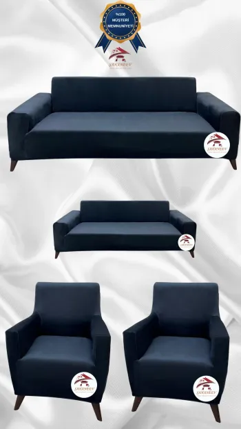 Italian Suede Fabric Elastic Flexible Protective Cover Sofa Cover Anthracite Color 3+2+1+1 (4 Piece Set)