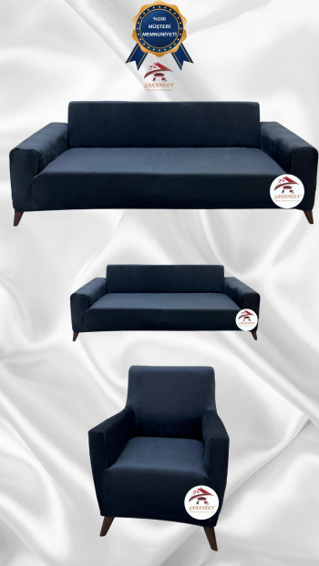 Italian Suede Fabric Elastic Flexible Protective Cover Sofa Cover Anthracite Color 3+2+1 (3 Piece Set)