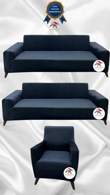 Italian Suede Fabric Elastic Flexible Protective Cover Sofa Cover Anthracite Color 3+3+1 (3 Piece Set)