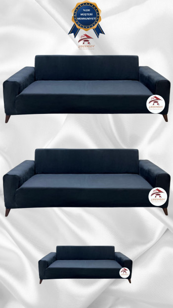 Italian Suede Fabric Elastic Flexible Protective Cover Sofa Cover Anthracite Color 3+3+2 (3 Piece Set)