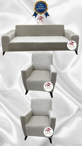 İtalyan Süet Kumaş Elastik Esnek Koruyucu Giydirme Koltuk Örtüsü Bej Renk 3+1+1 (3 Parça Set)