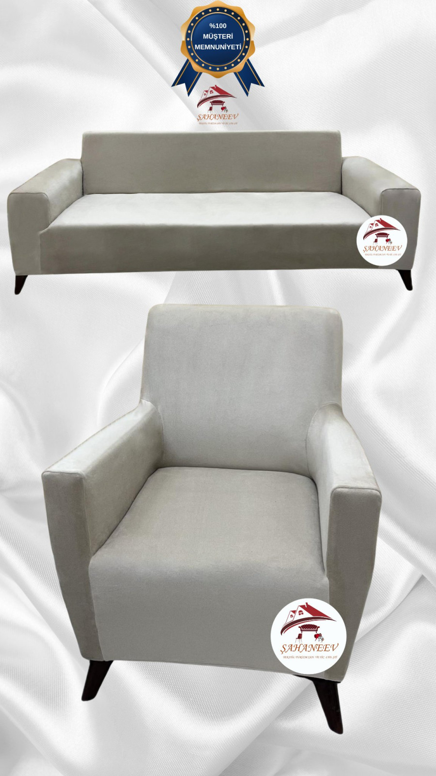 İtalyan Süet Kumaş Elastik Esnek Koruyucu Giydirme Koltuk Örtüsü Bej Renk 3+1 (2 Parça Set) Özel Ölçü