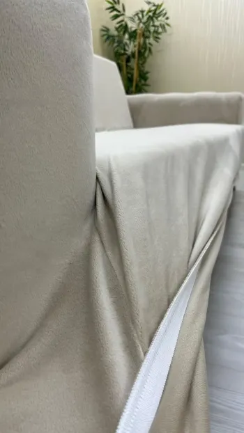 Italian Suede Fabric Elastic Flexible Protective Cover Sofa Cover Beige Color 3+2+1+1 (4 Piece Set)