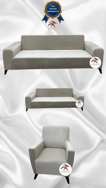 İtalyan Süet Kumaş Elastik Esnek Koruyucu Giydirme Koltuk Örtüsü Bej Renk 3+2+1 (3 Parça Set)