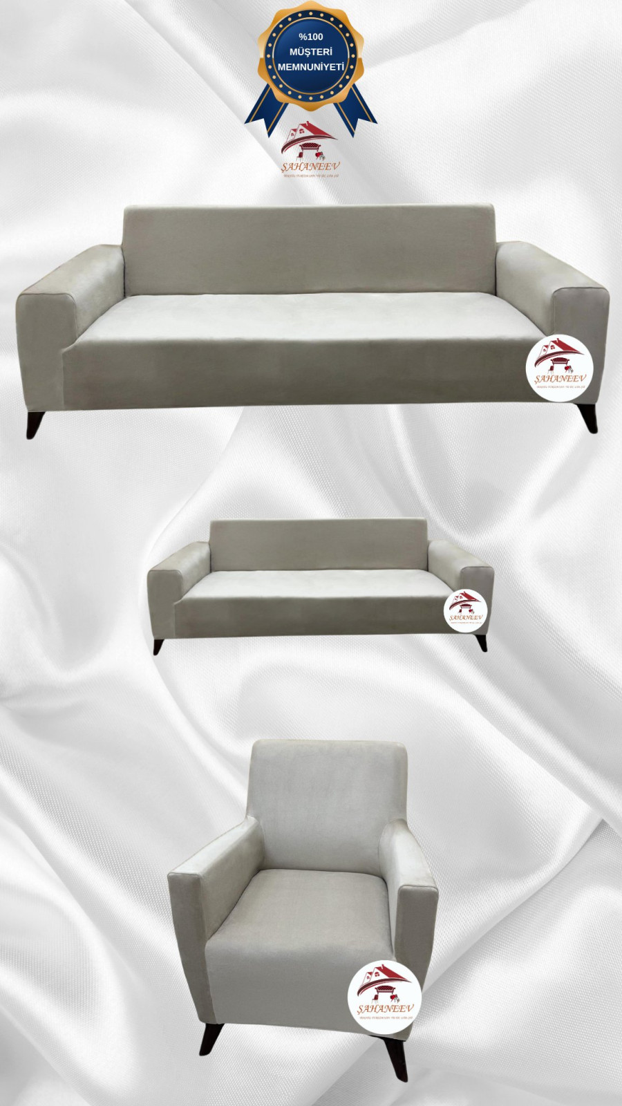 İtalyan Süet Kumaş Elastik Esnek Koruyucu Giydirme Koltuk Örtüsü Bej Renk 3+2+1 (3 Parça Set)