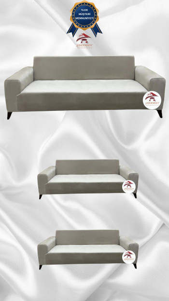 İtalyan Süet Kumaş Elastik Esnek Koruyucu Giydirme Koltuk Örtüsü Bej Renk 3+2+2 (3 Parça Set) Özel Ölçü